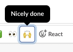 Screenshot van Slack waarin je ziet dat hij bij navigeren via toetsenbord aangeeft wat emoticons betekenen