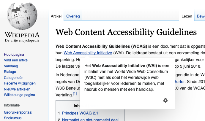 Voorbeeld van een tooltip, een pop-up op Wikipedia